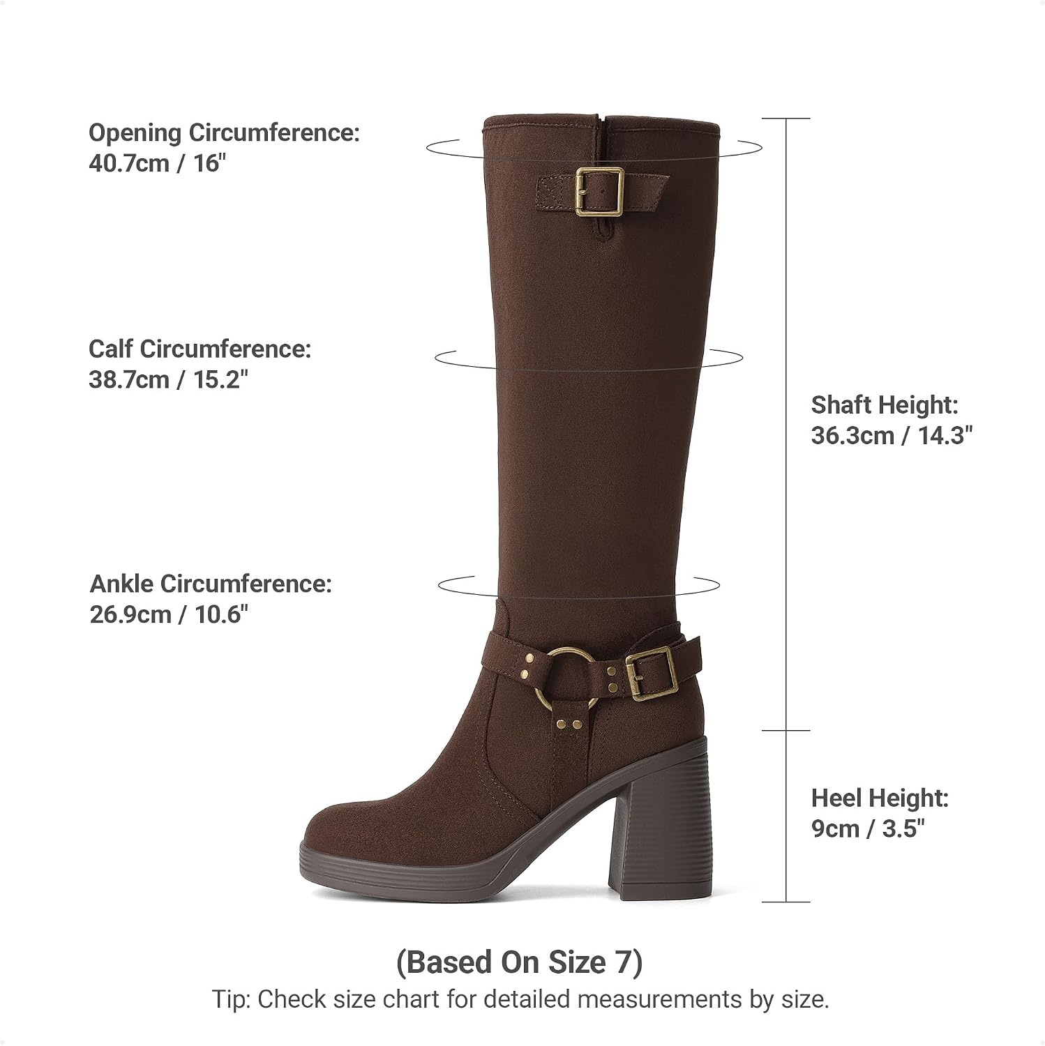 image:imageDREAM PAIRS Womens Platform Chunky Knee High Boots 356 Block Heel with Platform Square Toe Zipper Buckles Moto Biker Style Comfortable 5mm PU Foam Nonslip TPR OutsoleBrownsuede