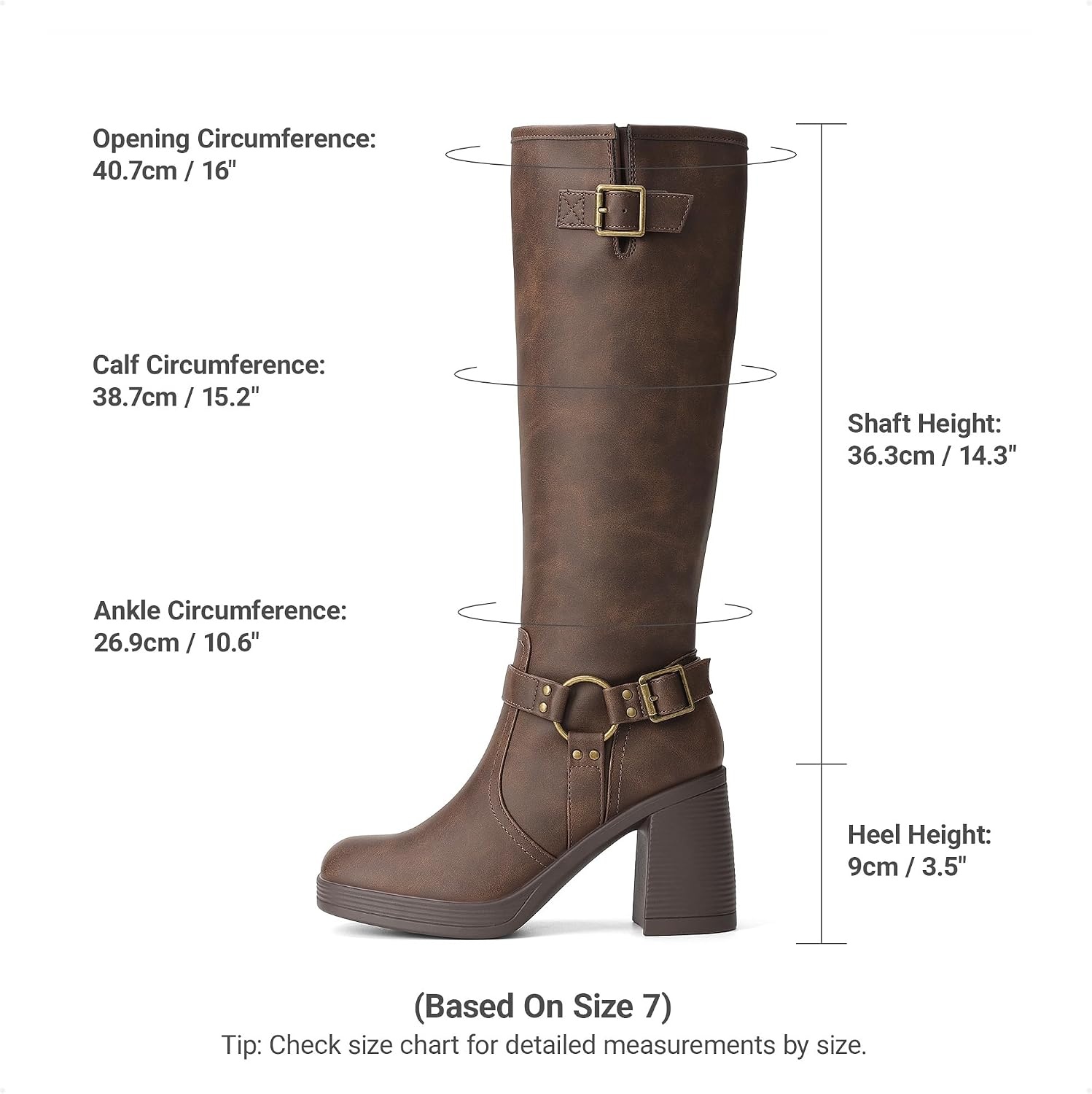 image:imageDREAM PAIRS Womens Platform Chunky Knee High Boots 356 Block Heel with Platform Square Toe Zipper Buckles Moto Biker Style Comfortable 5mm PU Foam Nonslip TPR OutsoleBrownnubuck