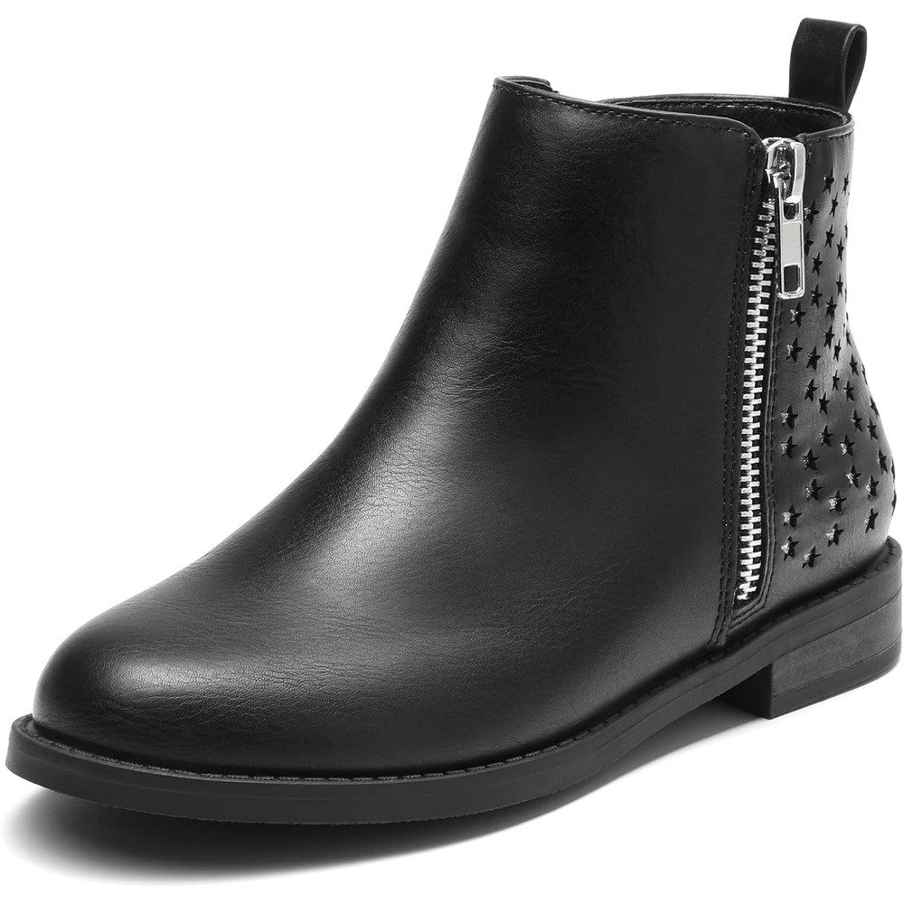 image:imageDREAM PAIRS Girls Glitter Star Ankle Boots Glitter stars add sparkle to every step Side zipper and pull tab Soft lining low heel TPR outsole for steady stepsBlackPu