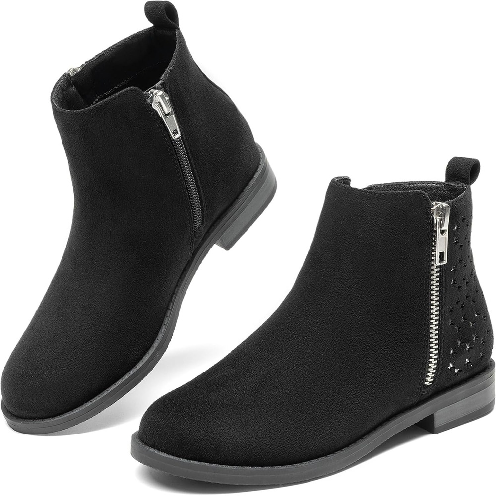 image:imageDREAM PAIRS Girls Glitter Star Ankle Boots Glitter stars add sparkle to every step Side zipper and pull tab Soft lining low heel TPR outsole for steady stepsBlack