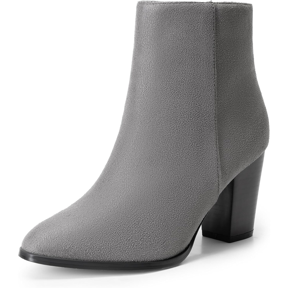 image:imageDREAM PAIRS Womens Ankle Boots Chunky Block Heel Booties Pointed Toe 3inch Block Heel Dress Booties Vintage Fashion Short Boots for Office Work Daily OccasionsGreySuede