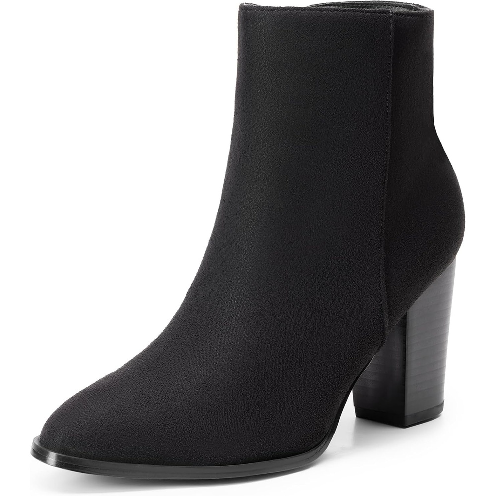 image:imageDREAM PAIRS Womens Ankle Boots Chunky Block Heel Booties Pointed Toe 3inch Block Heel Dress Booties Vintage Fashion Short Boots for Office Work Daily OccasionsBlackSuede