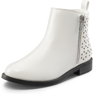DREAM PAIRS Girls Glitter Star Ankle Boots | Glitter stars add sparkle to every step. Side zipper and pull tab. Soft lining, low heel. TPR outsole for steady steps.(White)