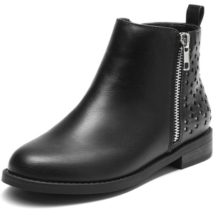 DREAM PAIRS Girls Glitter Star Ankle Boots | Glitter stars add sparkle to every step. Side zipper and pull tab. Soft lining, low heel. TPR outsole for steady steps.(Black/Pu)