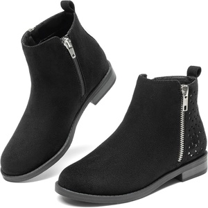DREAM PAIRS Girls Glitter Star Ankle Boots | Glitter stars add sparkle to every step. Side zipper and pull tab. Soft lining, low heel. TPR outsole for steady steps.(Black)