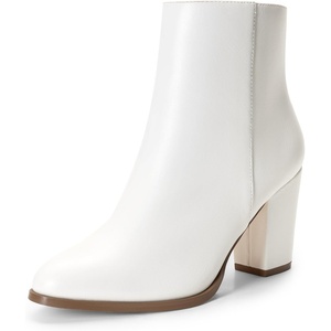 DREAM PAIRS Women’s Ankle Boots Chunky Block Heel Booties | Pointed Toe 3-inch Block Heel Dress Booties, Vintage Fashion Short Boots for Office Work Daily Occasions(White-pu)