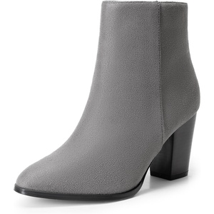 DREAM PAIRS Women’s Ankle Boots Chunky Block Heel Booties | Pointed Toe 3-inch Block Heel Dress Booties, Vintage Fashion Short Boots for Office Work Daily Occasions(Grey/Suede)