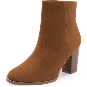 DREAM PAIRS Women’s Ankle Boots Chunky Block Heel Booties | Pointed Toe 3-inch Block Heel Dress Booties, Vintage Fashion Short Boots for Office Work Daily Occasions(Tan/Suede)