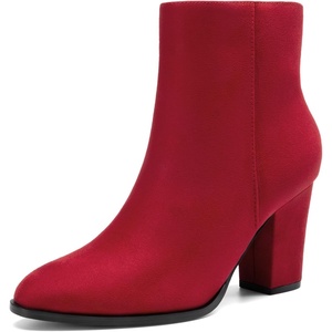 DREAM PAIRS Women’s Ankle Boots Chunky Block Heel Booties | Pointed Toe 3-inch Block Heel Dress Booties, Vintage Fashion Short Boots for Office Work Daily Occasions(Red)