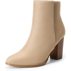 DREAM PAIRS Women’s Ankle Boots Chunky Block Heel Booties | Pointed Toe 3-inch Block Heel Dress Booties, Vintage Fashion Short Boots for Office Work Daily Occasions(Sand/Suede)