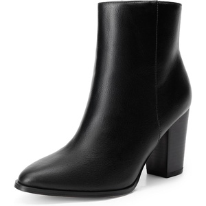 DREAM PAIRS Women’s Ankle Boots Chunky Block Heel Booties | Pointed Toe 3-inch Block Heel Dress Booties, Vintage Fashion Short Boots for Office Work Daily Occasions(Black/Pu)