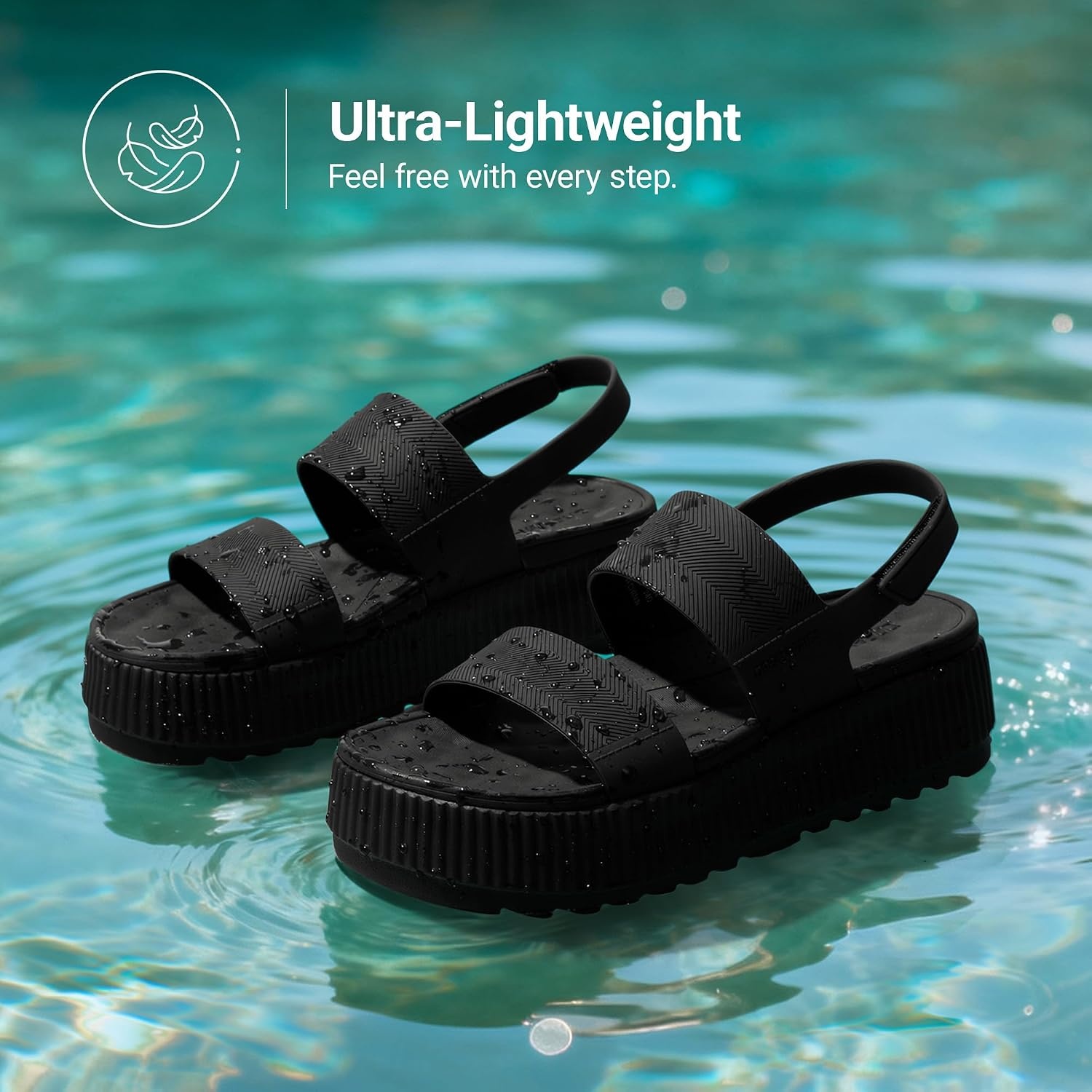 image:imageDREAM PAIRS Waterproof Lightweight Platform Sandals 169 travelfriendly platform sandals with archsupport footbed easy clean waterready TPU upper nonslip outsoleAll Black