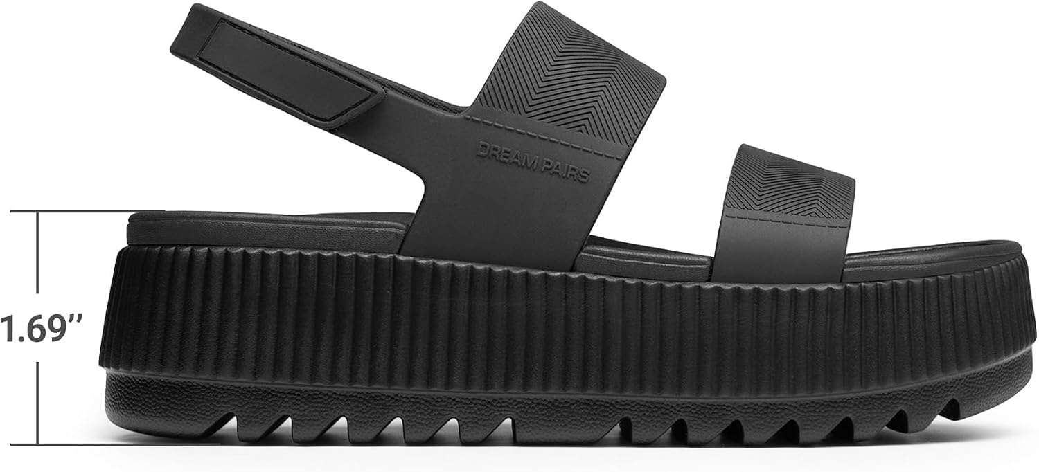 image:imageDREAM PAIRS Waterproof Lightweight Platform Sandals 169 travelfriendly platform sandals with archsupport footbed easy clean waterready TPU upper nonslip outsoleAll Black