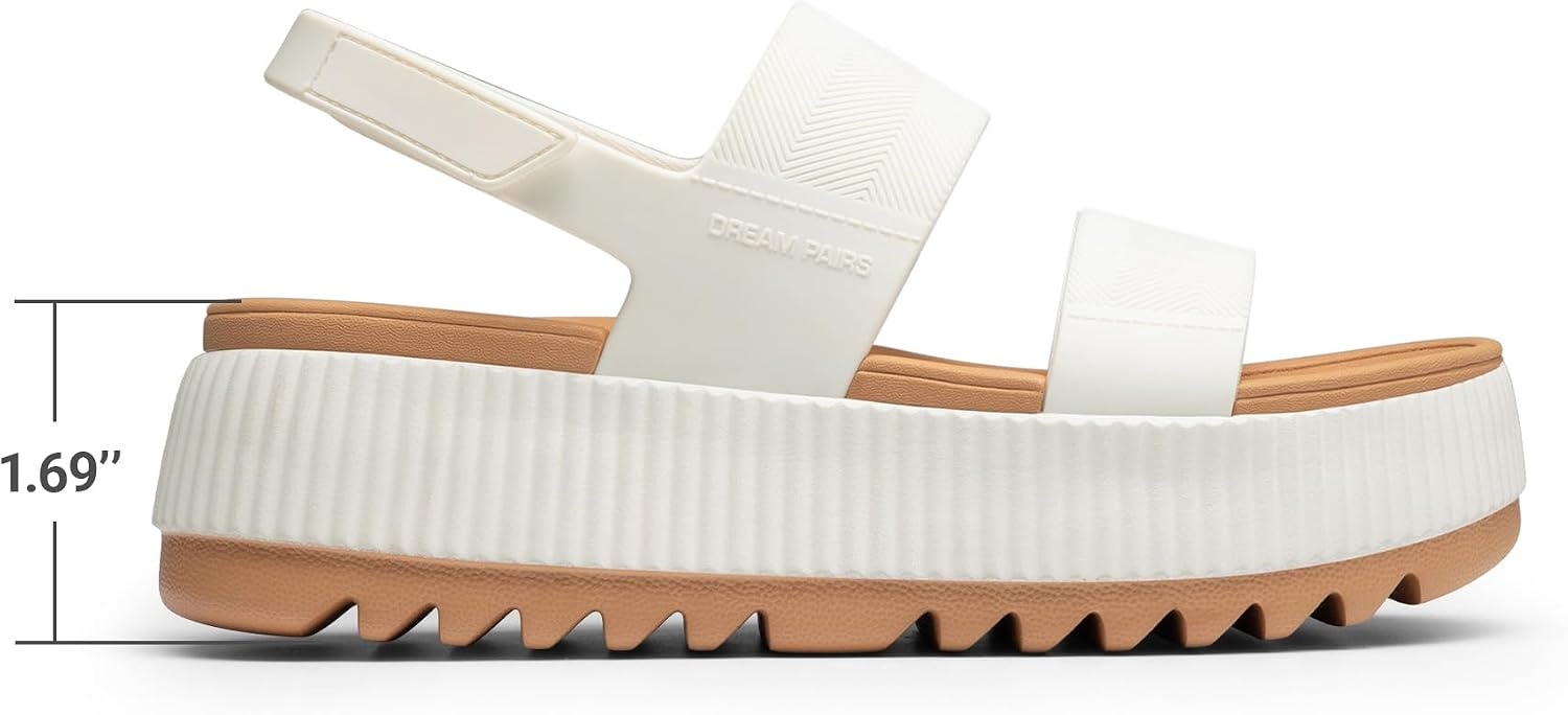 image:imageDREAM PAIRS Waterproof Lightweight Platform Sandals 169 travelfriendly platform sandals with archsupport footbed easy clean waterready TPU upper nonslip outsoleWhite