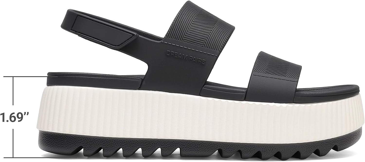 image:imageDREAM PAIRS Waterproof Lightweight Platform Sandals 169 travelfriendly platform sandals with archsupport footbed easy clean waterready TPU upper nonslip outsoleBlackWhite