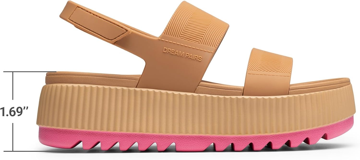 image:imageDREAM PAIRS Waterproof Lightweight Platform Sandals 169 travelfriendly platform sandals with archsupport footbed easy clean waterready TPU upper nonslip outsoleCamel