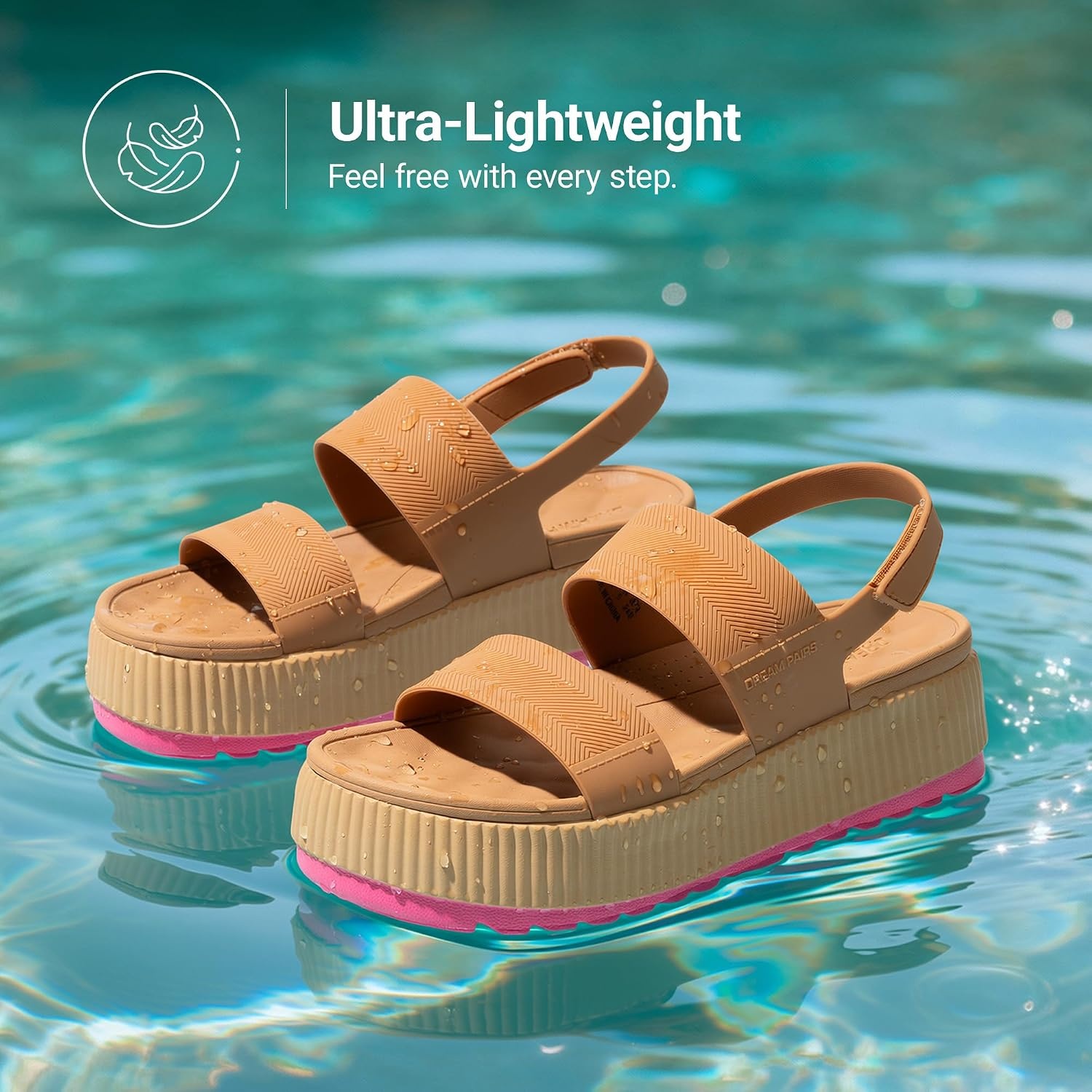image:imageDREAM PAIRS Waterproof Lightweight Platform Sandals 169 travelfriendly platform sandals with archsupport footbed easy clean waterready TPU upper nonslip outsoleCamel