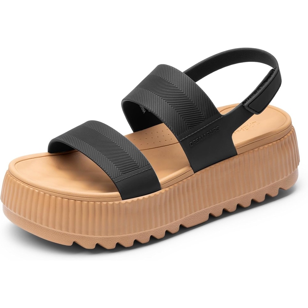 image:imageDREAM PAIRS Waterproof Lightweight Platform Sandals 169 travelfriendly platform sandals with archsupport footbed easy clean waterready TPU upper nonslip outsoleBlack
