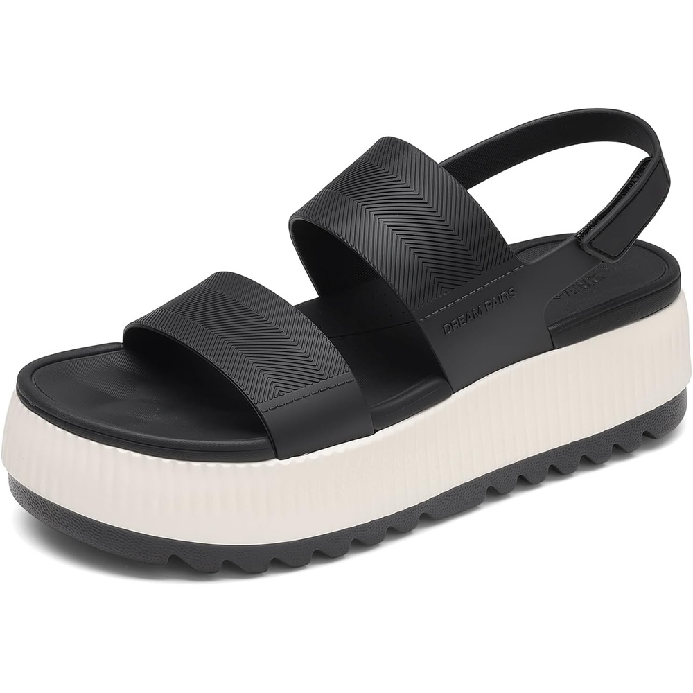 image:imageDREAM PAIRS Waterproof Lightweight Platform Sandals  169 travelfriendly platform sandals with archsupport footbed easy clean waterready TPU upper nonslip outsoleBlackWhite