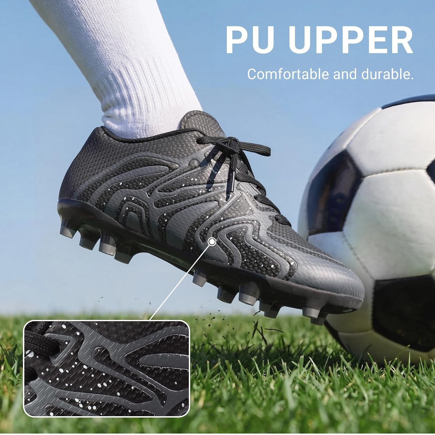 image:imageDREAM PAIRS Boys Girls Baseball Soccer Cleats Football Kids Toddler Youth Comfortable Stable Lightweight Soccer Shoes Cleats with Cushioned InsoleBlackDarkGreyWhite