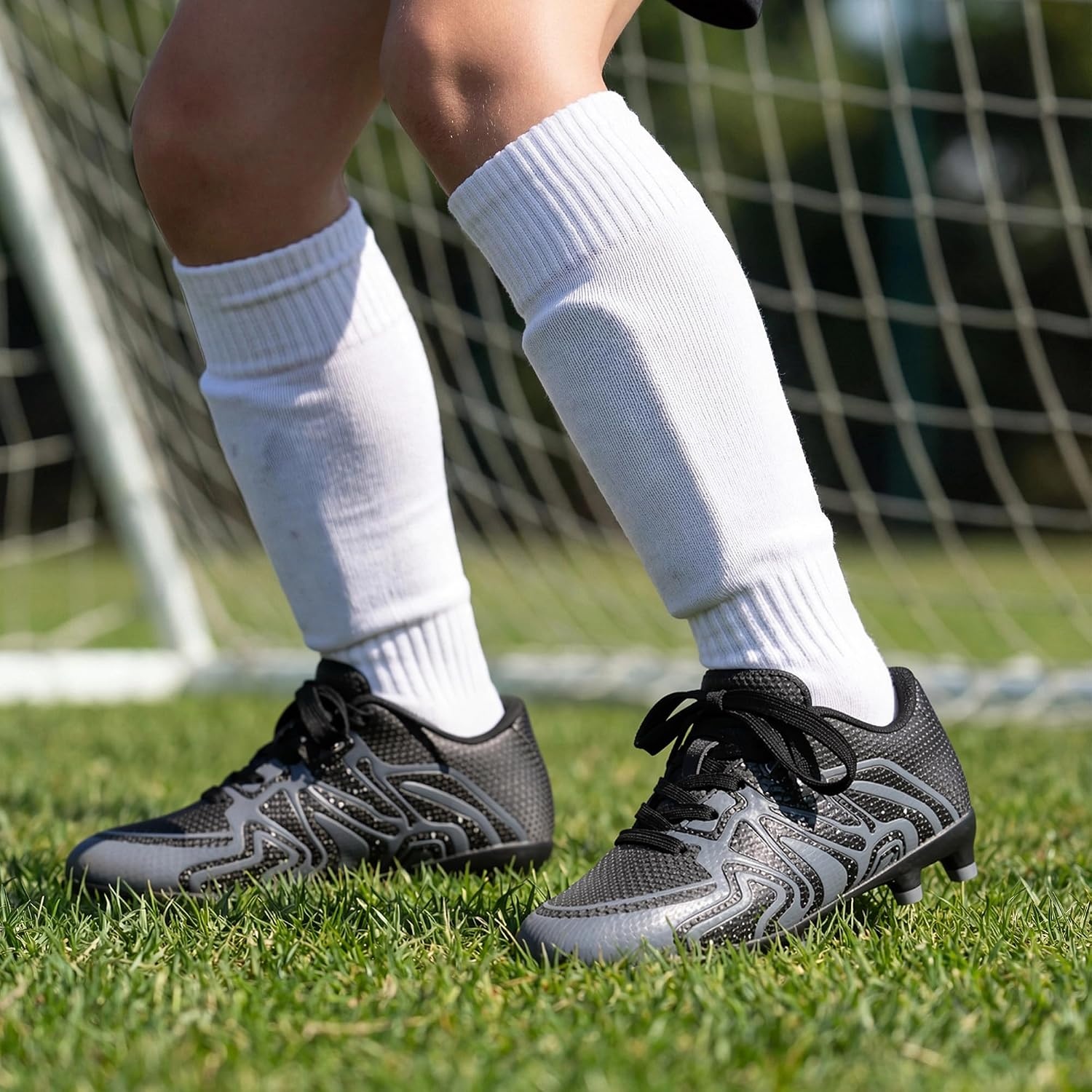 image:imageDREAM PAIRS Boys Girls Baseball Soccer Cleats Football Kids Toddler Youth Comfortable Stable Lightweight Soccer Shoes Cleats with Cushioned InsoleBlackDarkGreyWhite