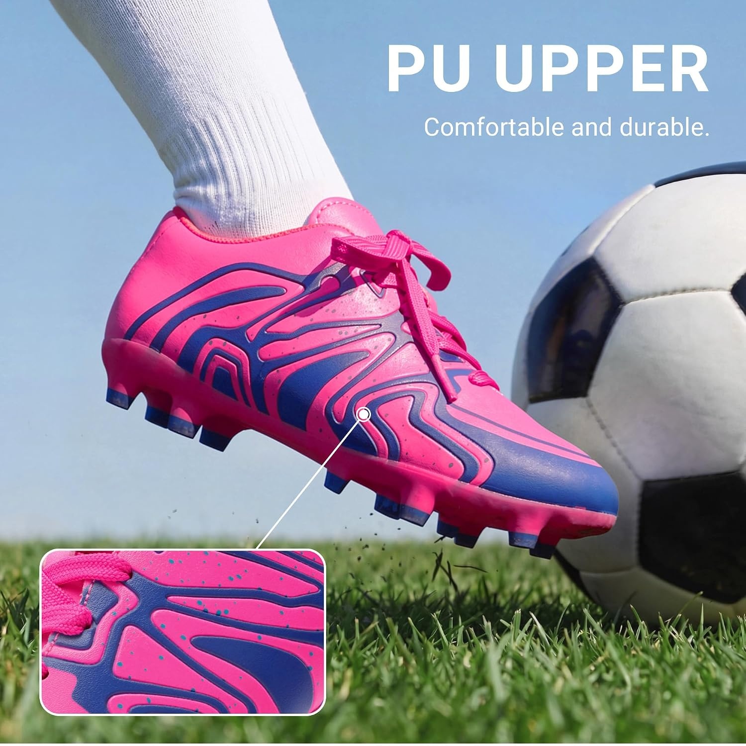 image:imageDREAM PAIRS Boys Girls Baseball Soccer Cleats Football Kids Toddler Youth Comfortable Stable Lightweight Soccer Shoes Cleats with Cushioned InsoleFuchsiaPinkRoyalBlue