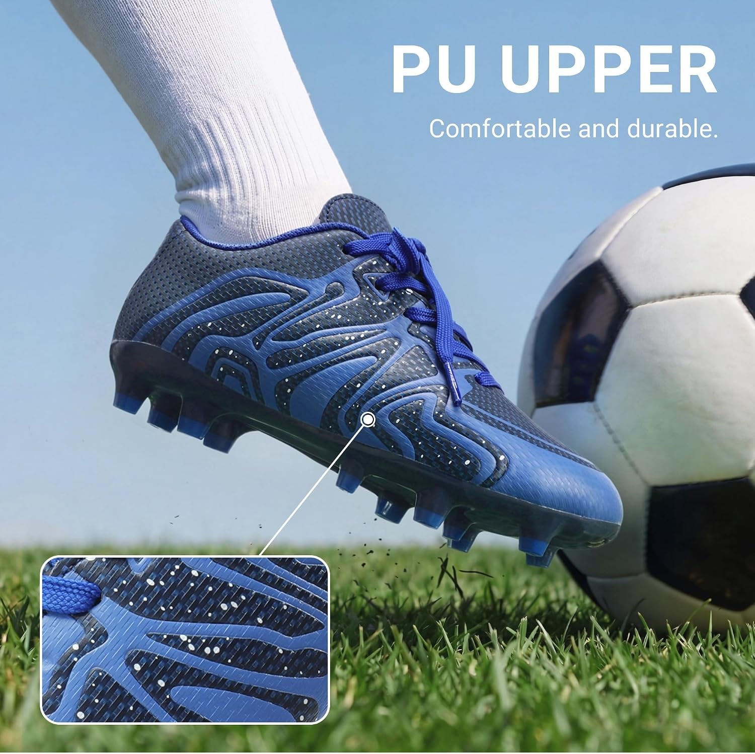 image:imageDREAM PAIRS Boys Girls Baseball Soccer Cleats Football Kids Toddler Youth Comfortable Stable Lightweight Soccer Shoes Cleats with Cushioned InsoleNavyRoyalWht