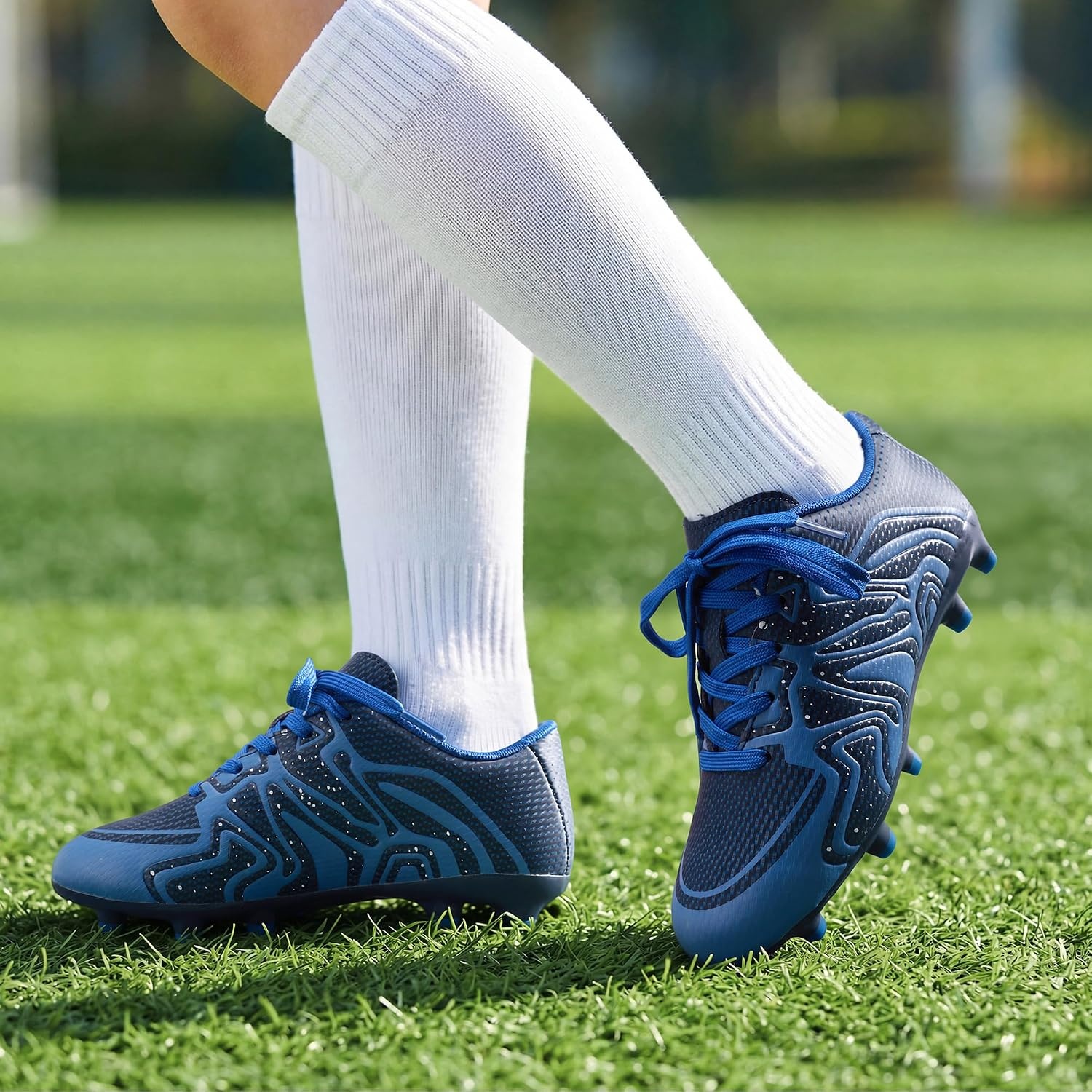 image:imageDREAM PAIRS Boys Girls Baseball Soccer Cleats Football Kids Toddler Youth Comfortable Stable Lightweight Soccer Shoes Cleats with Cushioned InsoleNavyRoyalWht