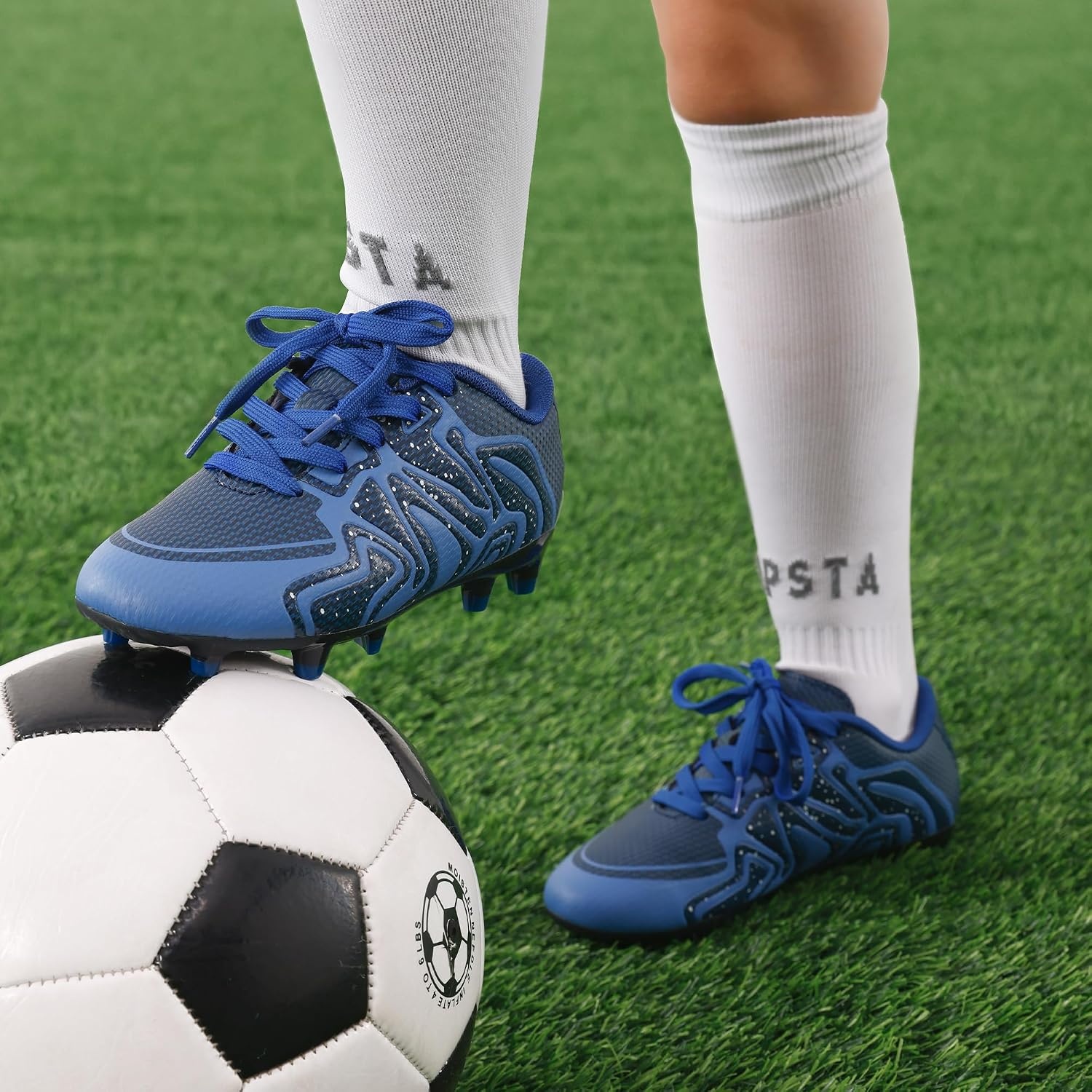 image:imageDREAM PAIRS Boys Girls Baseball Soccer Cleats Football Kids Toddler Youth Comfortable Stable Lightweight Soccer Shoes Cleats with Cushioned InsoleNavyRoyalWht