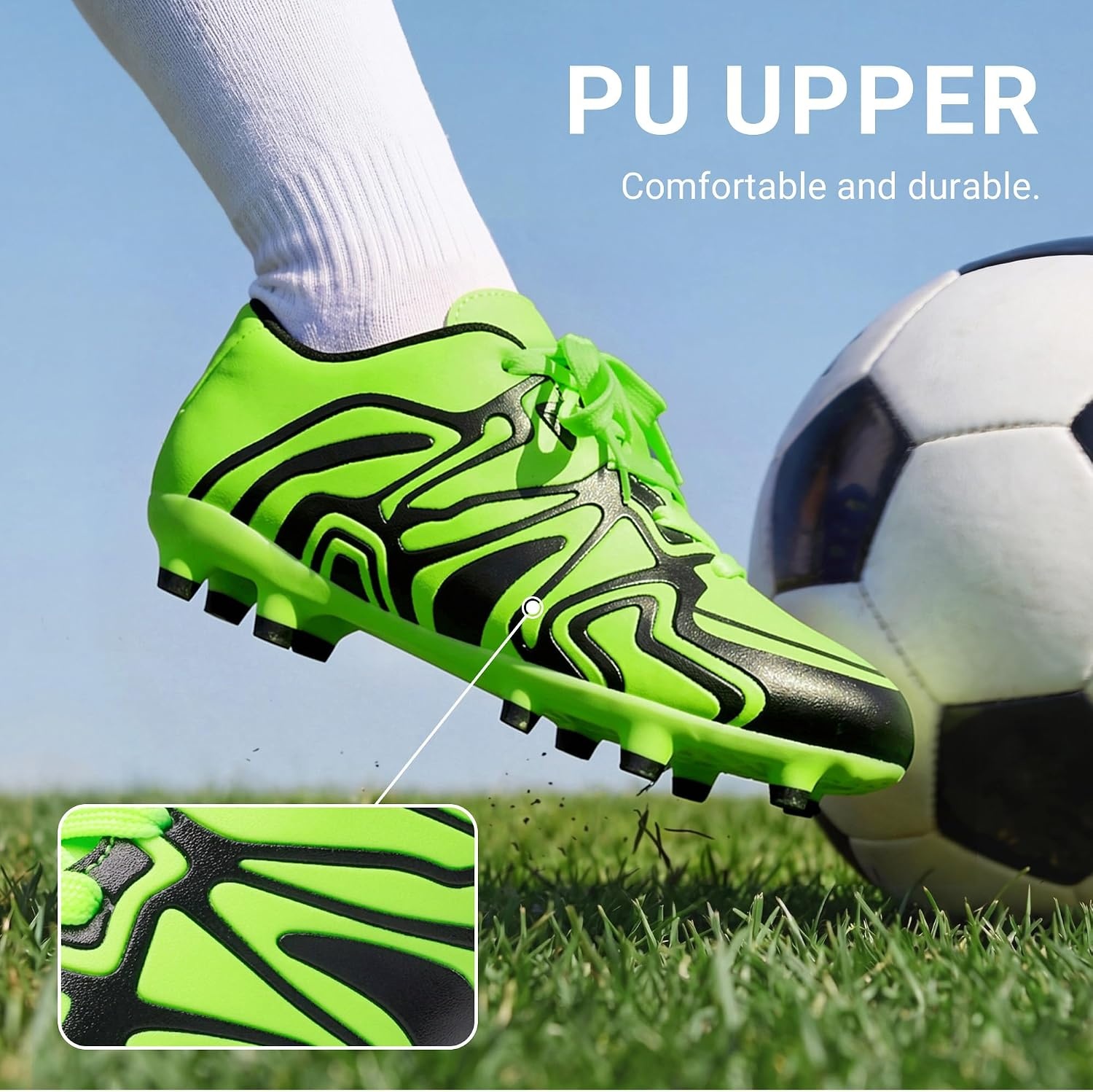 image:imageDREAM PAIRS Boys Girls Baseball Soccer Cleats Football Kids Toddler Youth Comfortable Stable Lightweight Soccer Shoes Cleats with Cushioned InsoleNeon GreenBlack