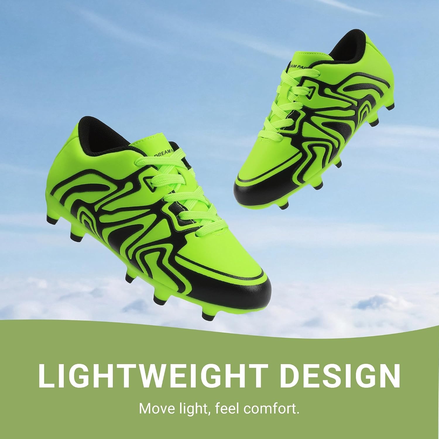 image:imageDREAM PAIRS Boys Girls Baseball Soccer Cleats Football Kids Toddler Youth Comfortable Stable Lightweight Soccer Shoes Cleats with Cushioned InsoleNeon GreenBlack