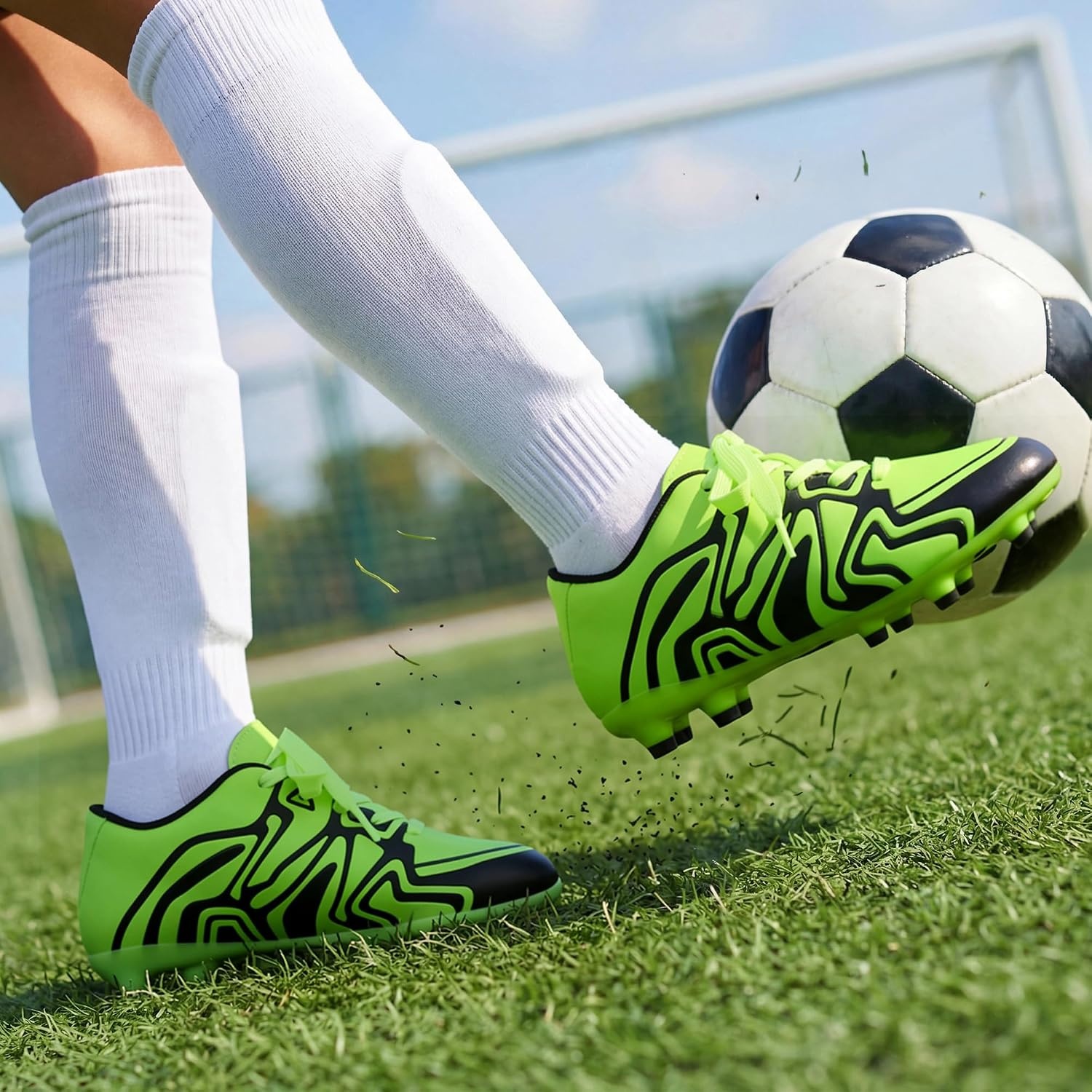 image:imageDREAM PAIRS Boys Girls Baseball Soccer Cleats Football Kids Toddler Youth Comfortable Stable Lightweight Soccer Shoes Cleats with Cushioned InsoleNeon GreenBlack