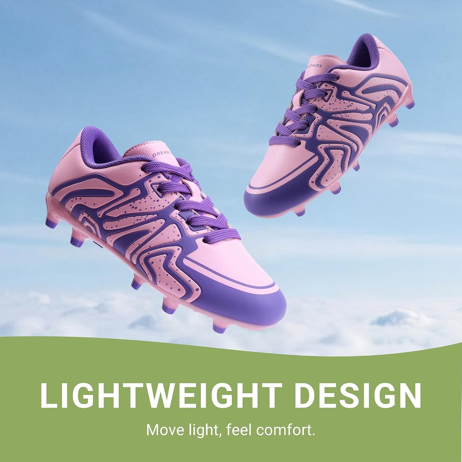 image:imageDREAM PAIRS Boys Girls Baseball Soccer Cleats Football Kids Toddler Youth Comfortable Stable Lightweight Soccer Shoes Cleats with Cushioned InsolePinkPurple
