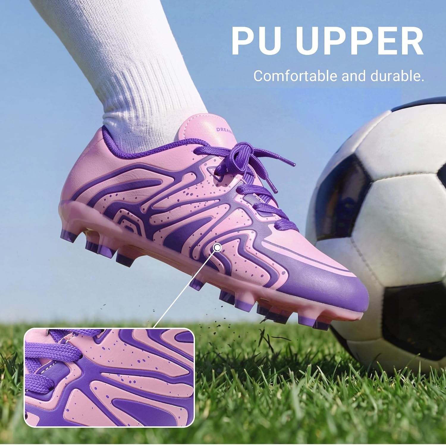 image:imageDREAM PAIRS Boys Girls Baseball Soccer Cleats Football Kids Toddler Youth Comfortable Stable Lightweight Soccer Shoes Cleats with Cushioned InsolePinkPurple