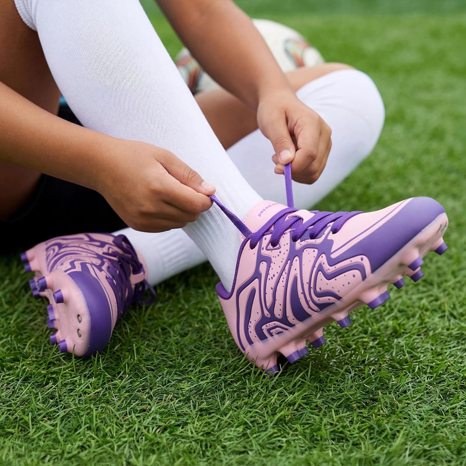 image:imageDREAM PAIRS Boys Girls Baseball Soccer Cleats Football Kids Toddler Youth Comfortable Stable Lightweight Soccer Shoes Cleats with Cushioned InsolePinkPurple