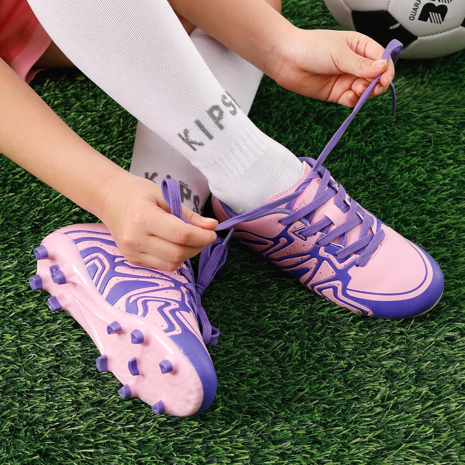 image:imageDREAM PAIRS Boys Girls Baseball Soccer Cleats Football Kids Toddler Youth Comfortable Stable Lightweight Soccer Shoes Cleats with Cushioned InsolePinkPurple