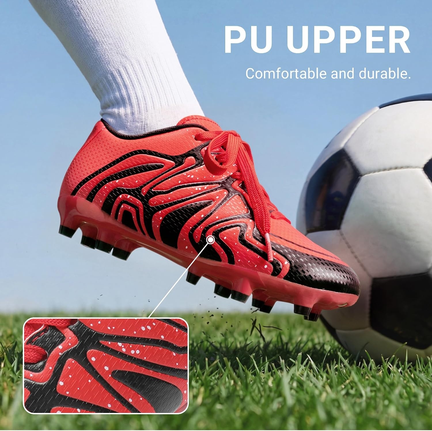 image:imageDREAM PAIRS Boys Girls Baseball Soccer Cleats Football Kids Toddler Youth Comfortable Stable Lightweight Soccer Shoes Cleats with Cushioned InsoleRedBlackSilver
