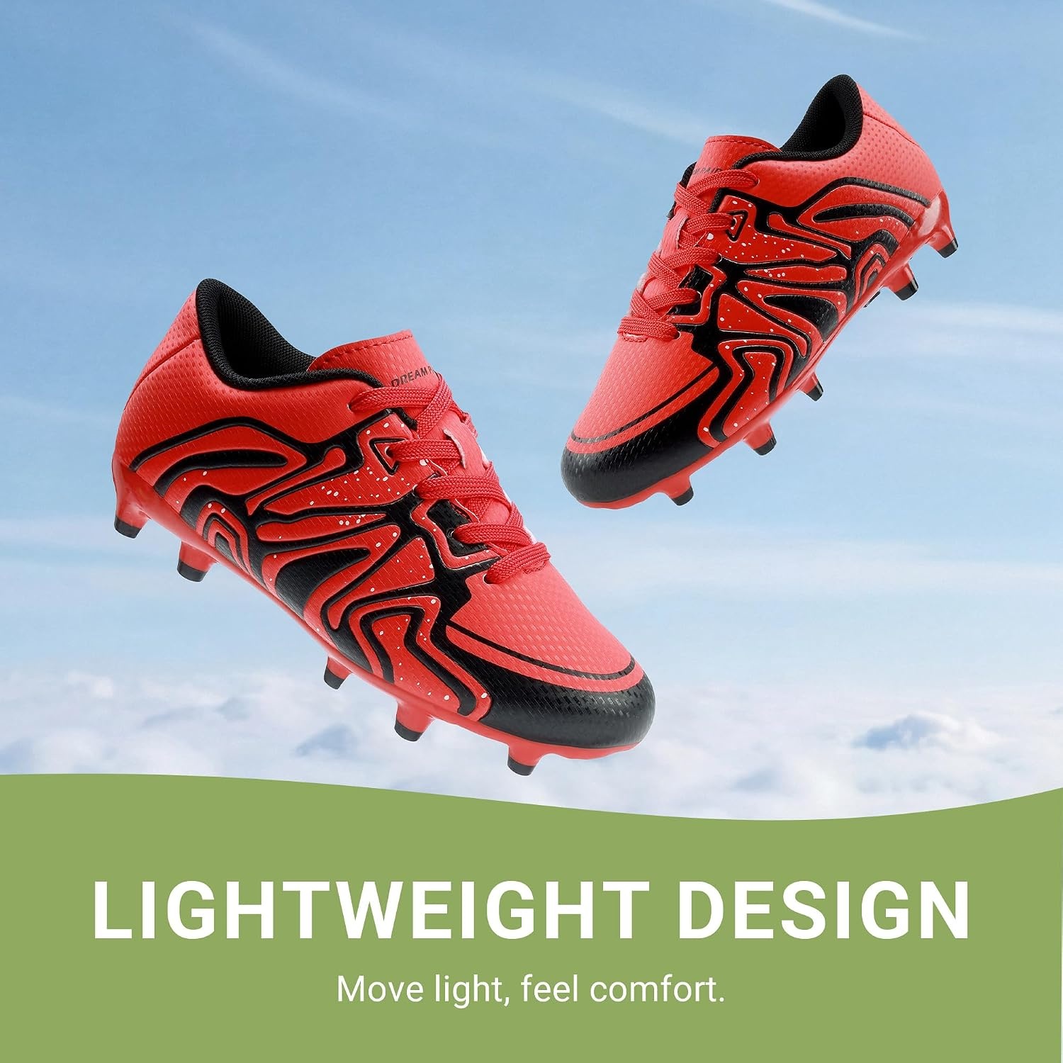 image:imageDREAM PAIRS Boys Girls Baseball Soccer Cleats Football Kids Toddler Youth Comfortable Stable Lightweight Soccer Shoes Cleats with Cushioned InsoleRedBlackSilver