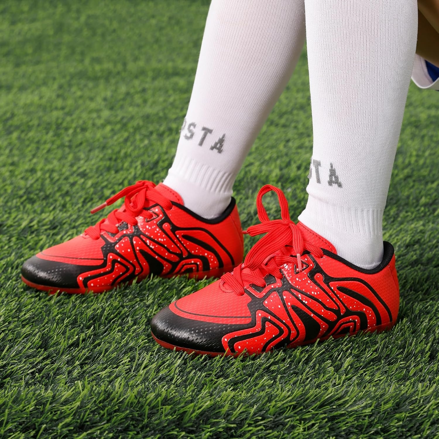 image:imageDREAM PAIRS Boys Girls Baseball Soccer Cleats Football Kids Toddler Youth Comfortable Stable Lightweight Soccer Shoes Cleats with Cushioned InsoleRedBlackSilver