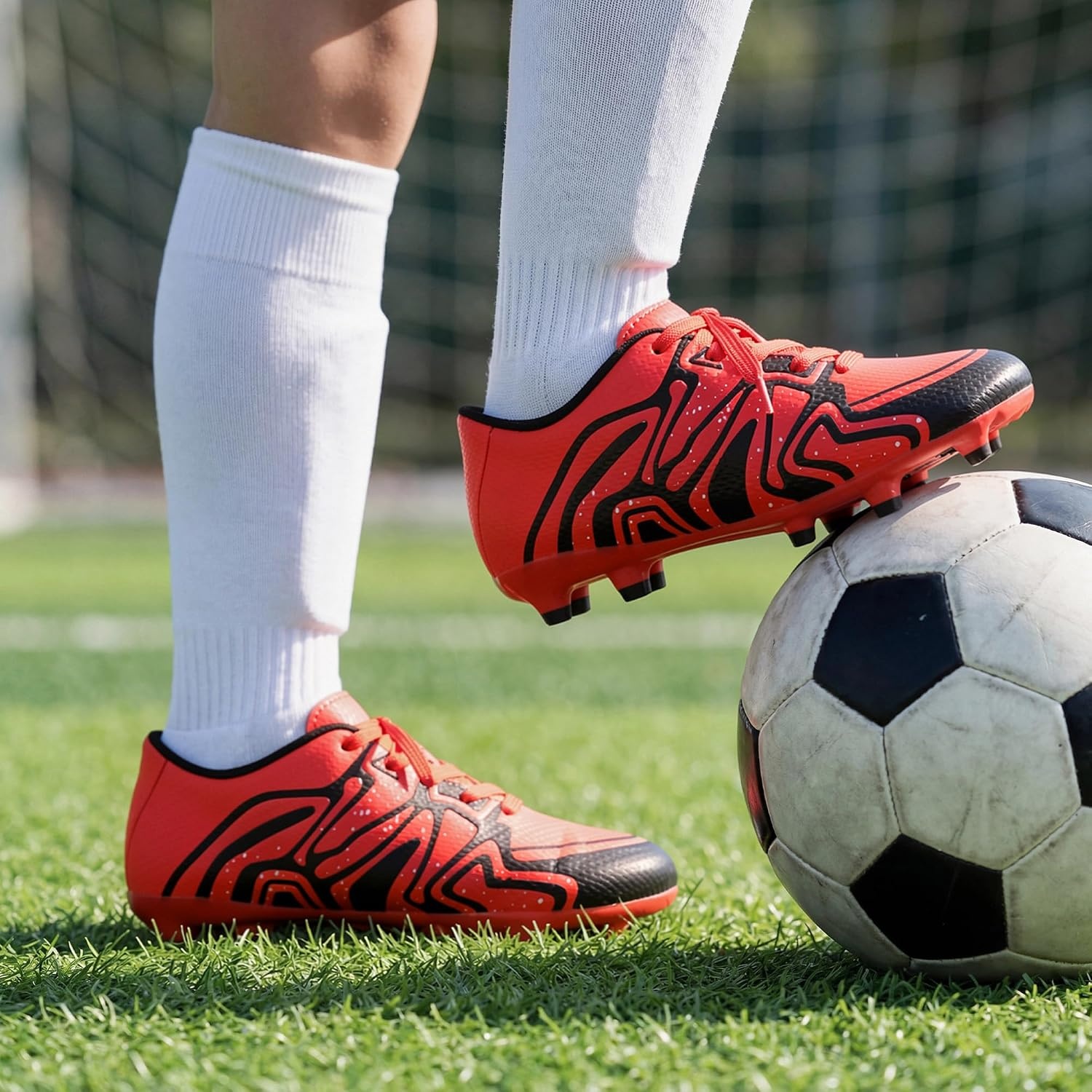 image:imageDREAM PAIRS Boys Girls Baseball Soccer Cleats Football Kids Toddler Youth Comfortable Stable Lightweight Soccer Shoes Cleats with Cushioned InsoleRedBlackSilver
