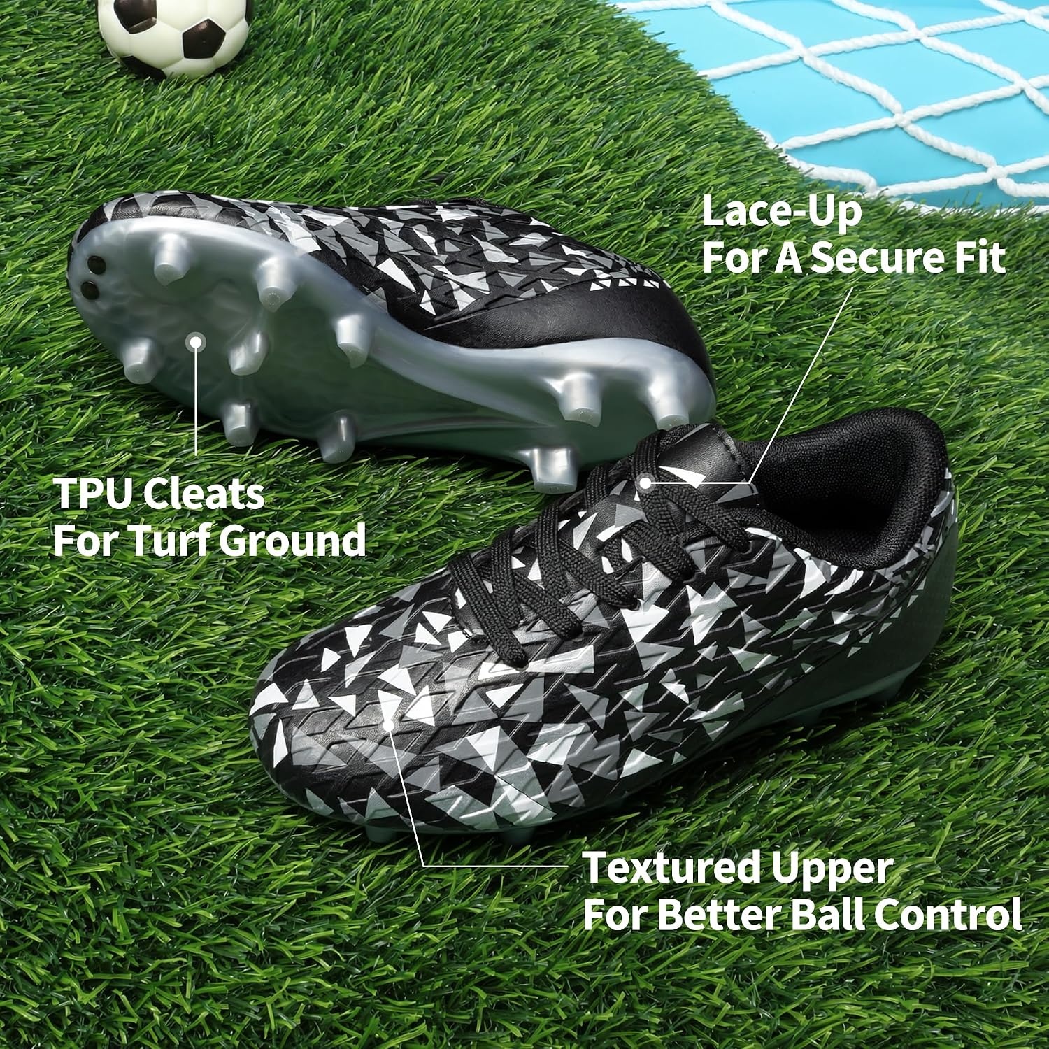 image:imageDREAM PAIRS Boys Girls Soccer Cleats Youth Firm Ground Athletic Outdoor Training Football Shoes for Little Kid Big Kid ToddlerBlack