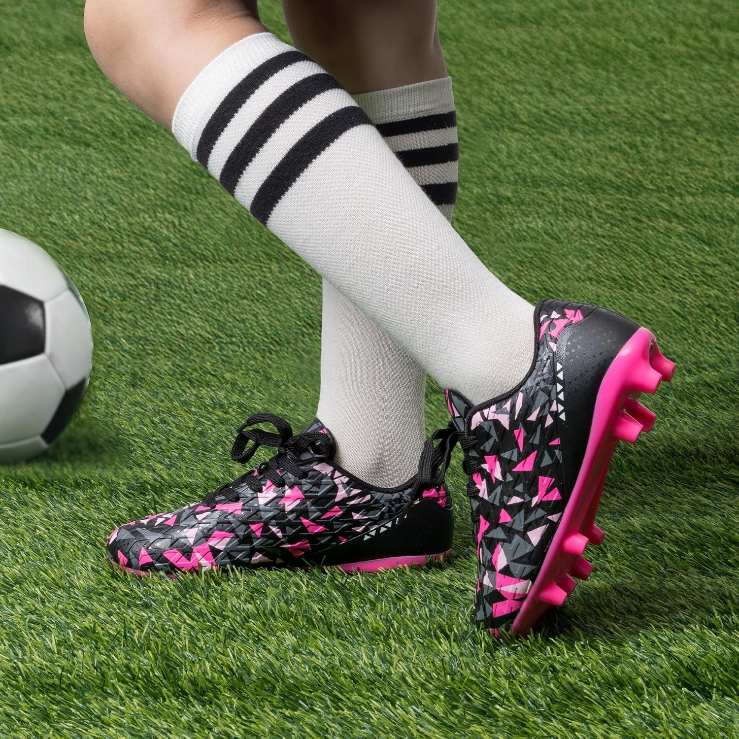 image:imageDREAM PAIRS Boys Girls Soccer Cleats Youth Firm Ground Athletic Outdoor Training Football Shoes for Little Kid Big Kid ToddlerBlackHot Pink