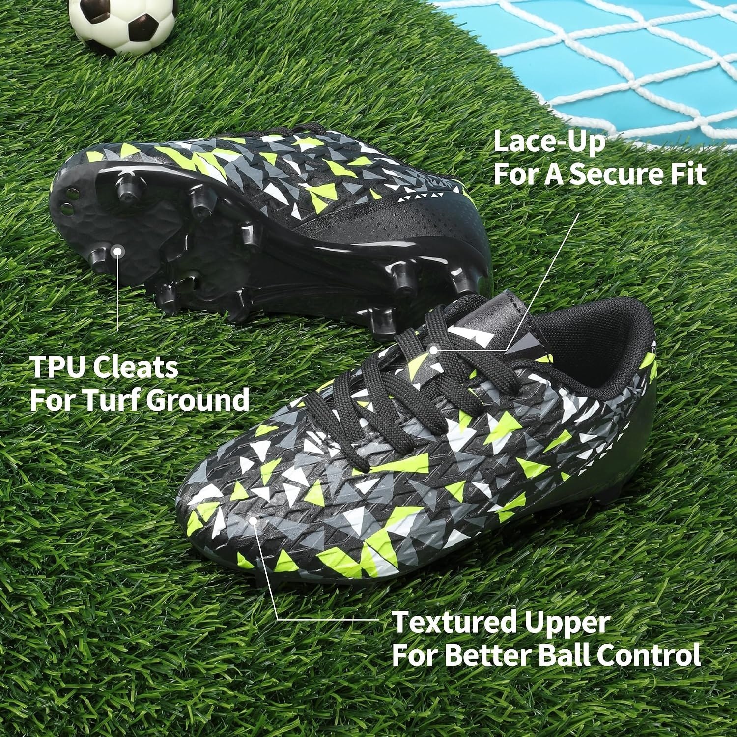 image:imageDREAM PAIRS Boys Girls Soccer Cleats Youth Firm Ground Athletic Outdoor Training Football Shoes for Little Kid Big Kid ToddlerBlackNeonGreen