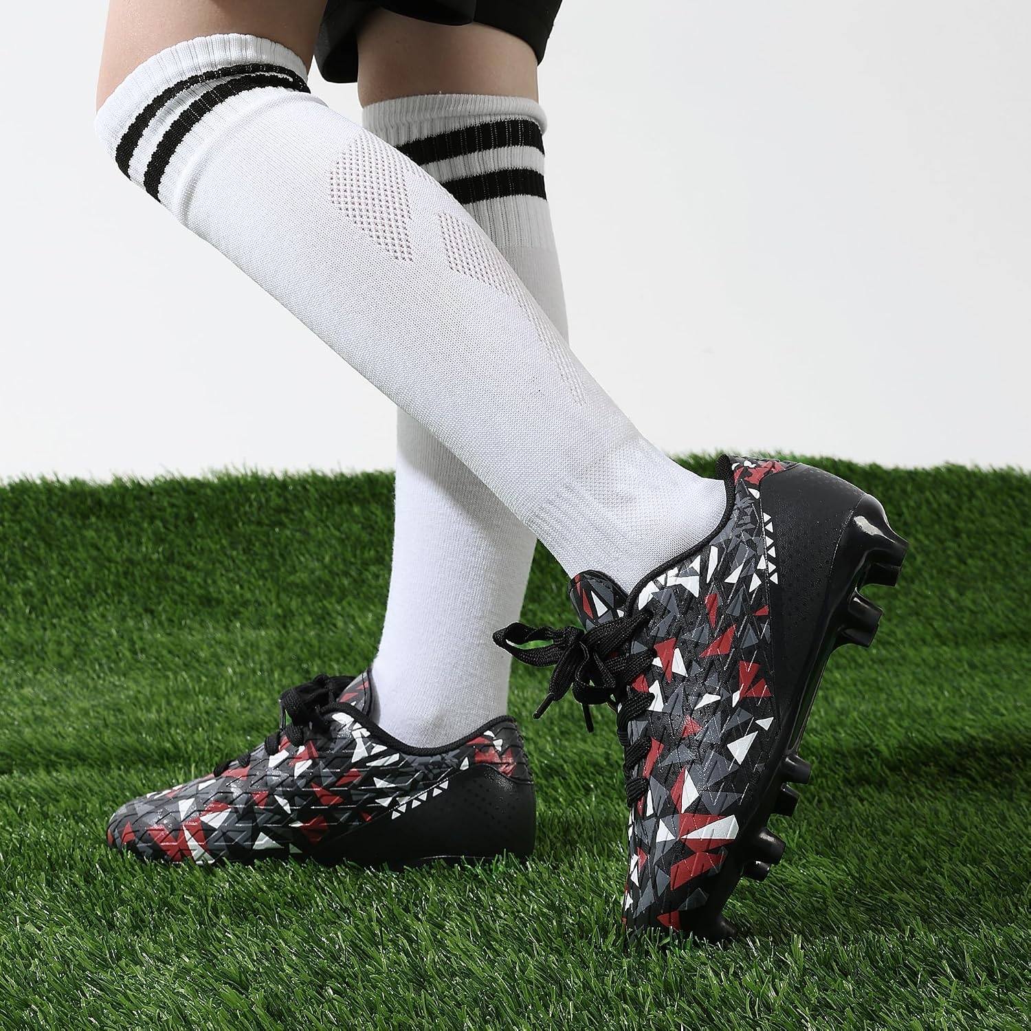 image:imageDREAM PAIRS Boys Girls Soccer Cleats Youth Firm Ground Athletic Outdoor Training Football Shoes for Little Kid Big Kid ToddlerBlackRed