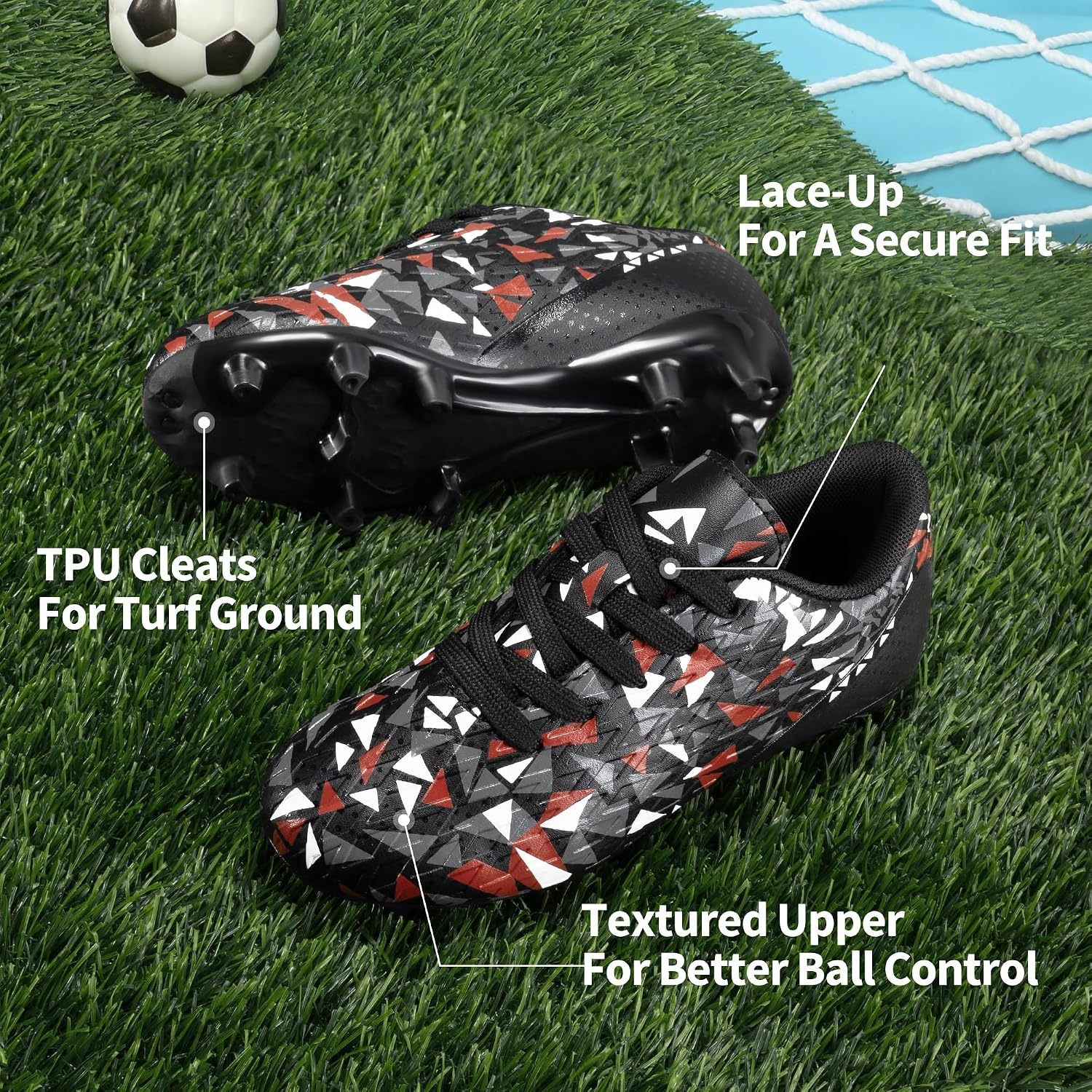 image:imageDREAM PAIRS Boys Girls Soccer Cleats Youth Firm Ground Athletic Outdoor Training Football Shoes for Little Kid Big Kid ToddlerBlackRed
