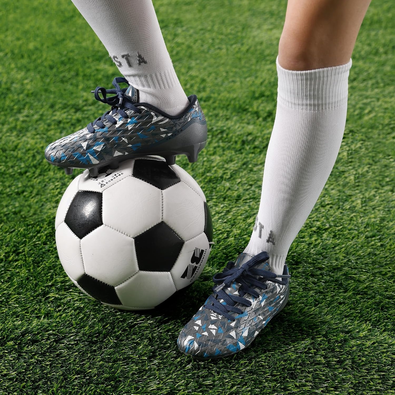 image:imageDREAM PAIRS Boys Girls Soccer Cleats Youth Firm Ground Athletic Outdoor Training Football Shoes for Little Kid Big Kid ToddlerDarkGreyRoyalBlue