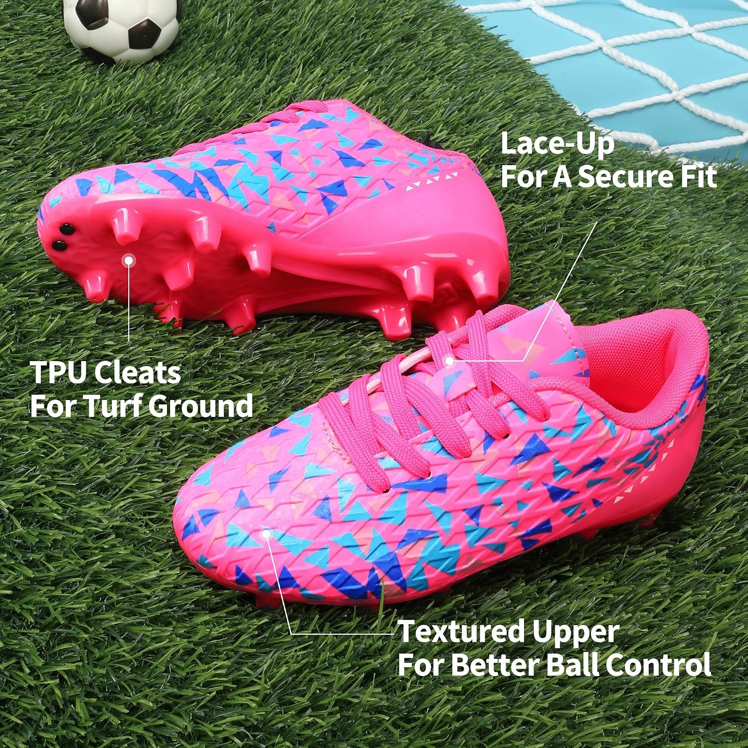image:imageDREAM PAIRS Boys Girls Soccer Cleats Youth Firm Ground Athletic Outdoor Training Football Shoes for Little Kid Big Kid ToddlerFuchsiaPinkRoyalBlue
