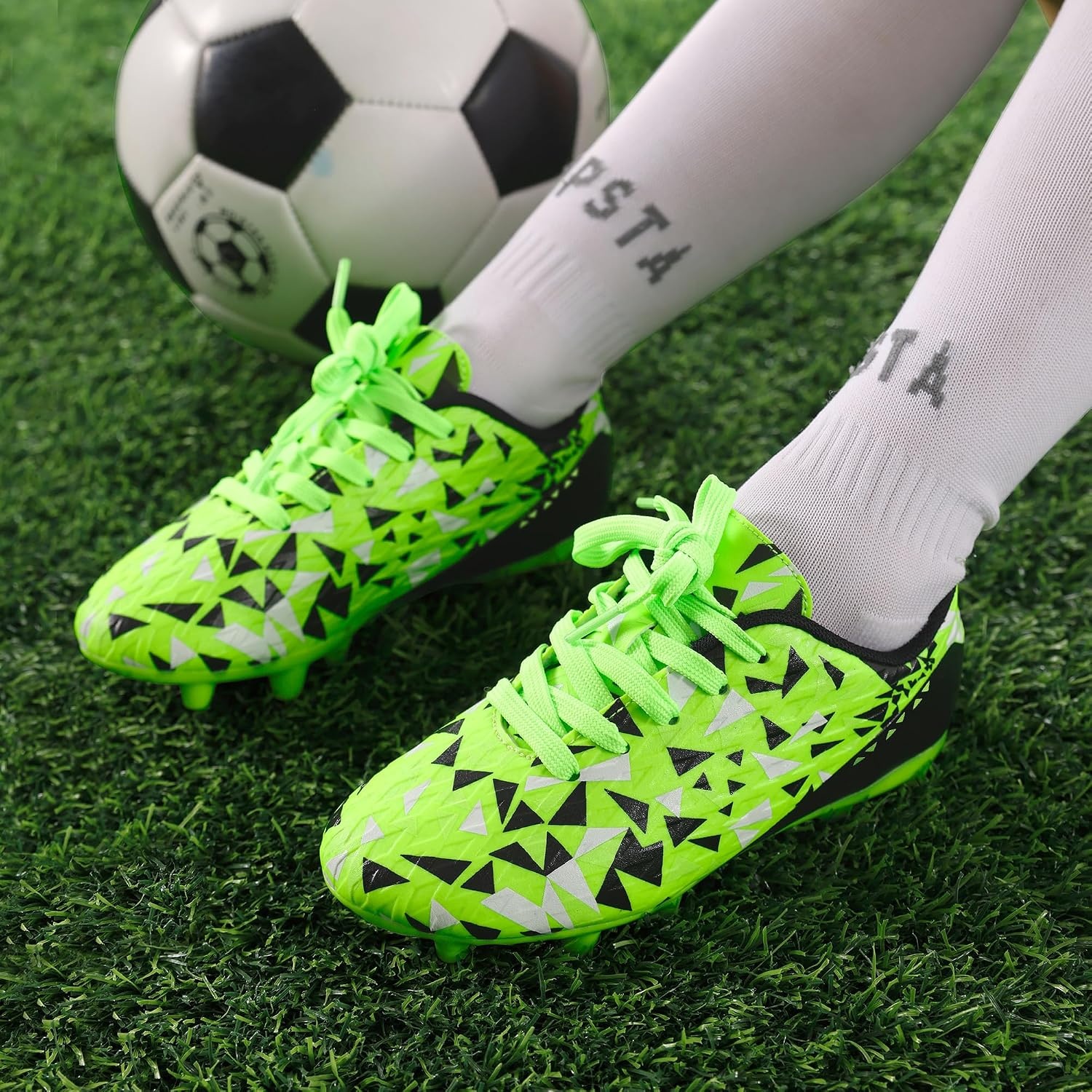 image:imageDREAM PAIRS Boys Girls Soccer Cleats Youth Firm Ground Athletic Outdoor Training Football Shoes for Little Kid Big Kid ToddlerNeon GreenBlack