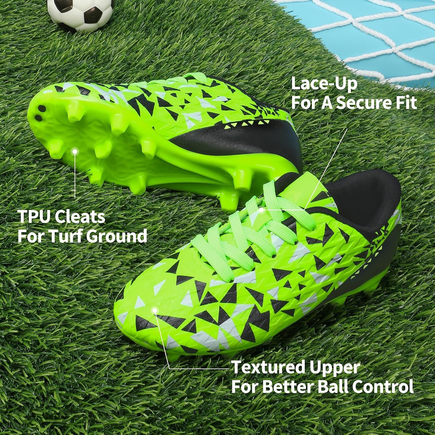 image:imageDREAM PAIRS Boys Girls Soccer Cleats Youth Firm Ground Athletic Outdoor Training Football Shoes for Little Kid Big Kid ToddlerNeon GreenBlack