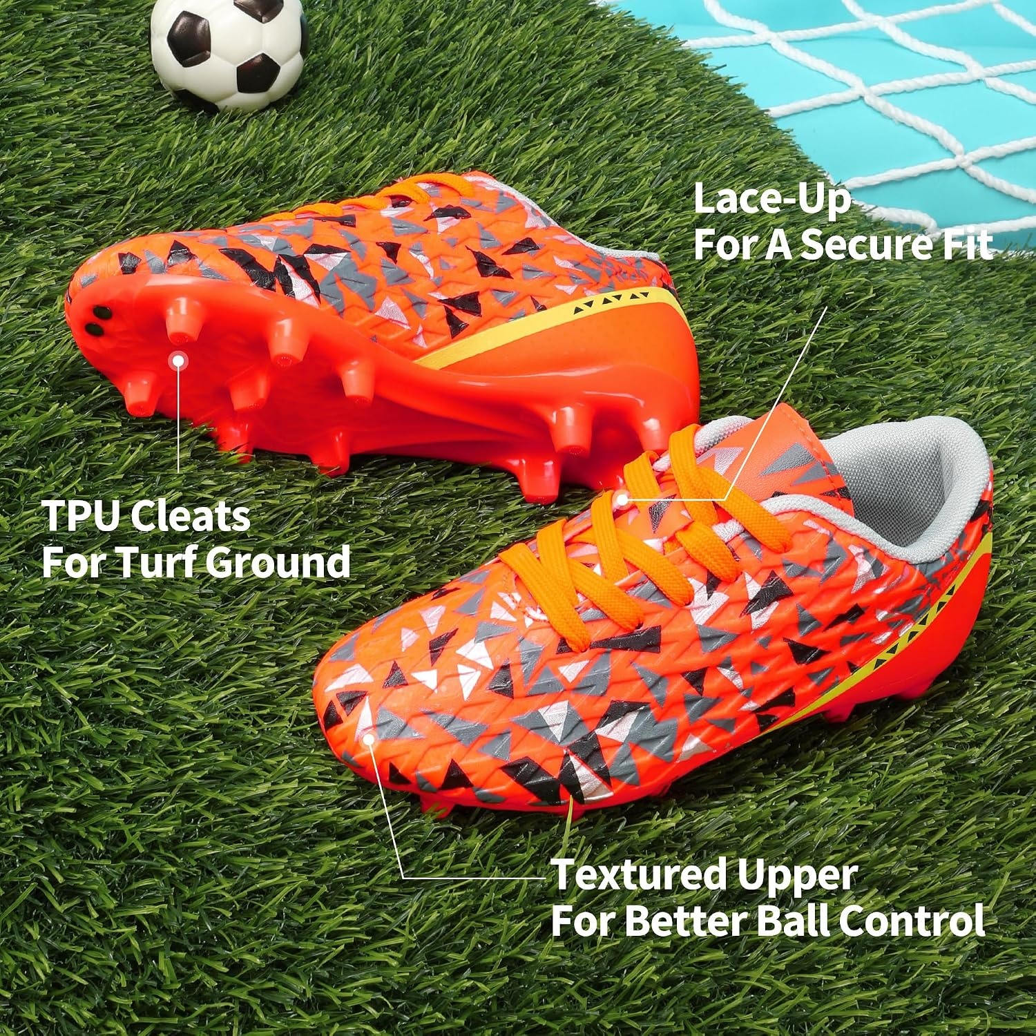 image:imageDREAM PAIRS Boys Girls Soccer Cleats Youth Firm Ground Athletic Outdoor Training Football Shoes for Little Kid Big Kid ToddlerOrangeDarkGreyYellow